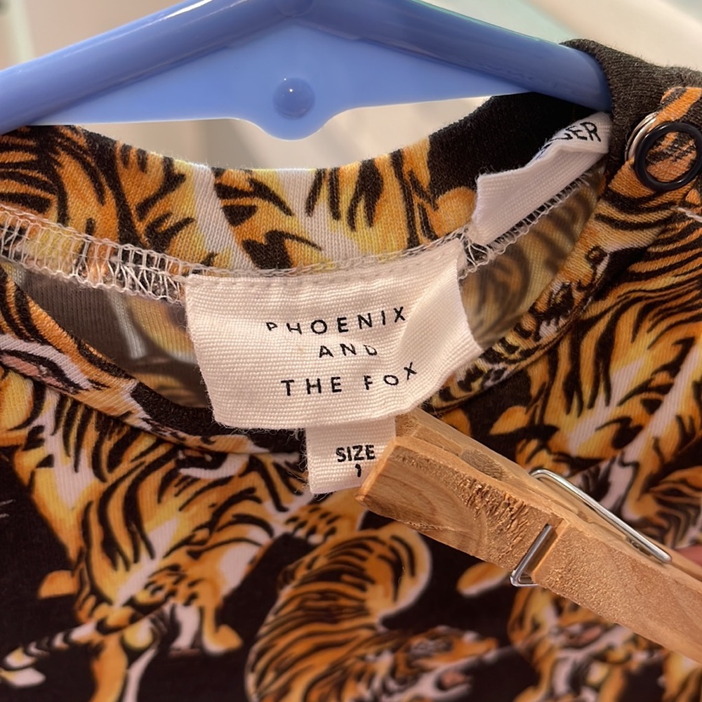PHOENIX AND THE FOX sz 1 Organic Cotton baby romper unisex girl boy Tiger print - Picture 3 of 12
